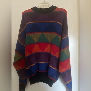 Vintage Colore Men's Multicolor Geometric Crewneck Sweater!